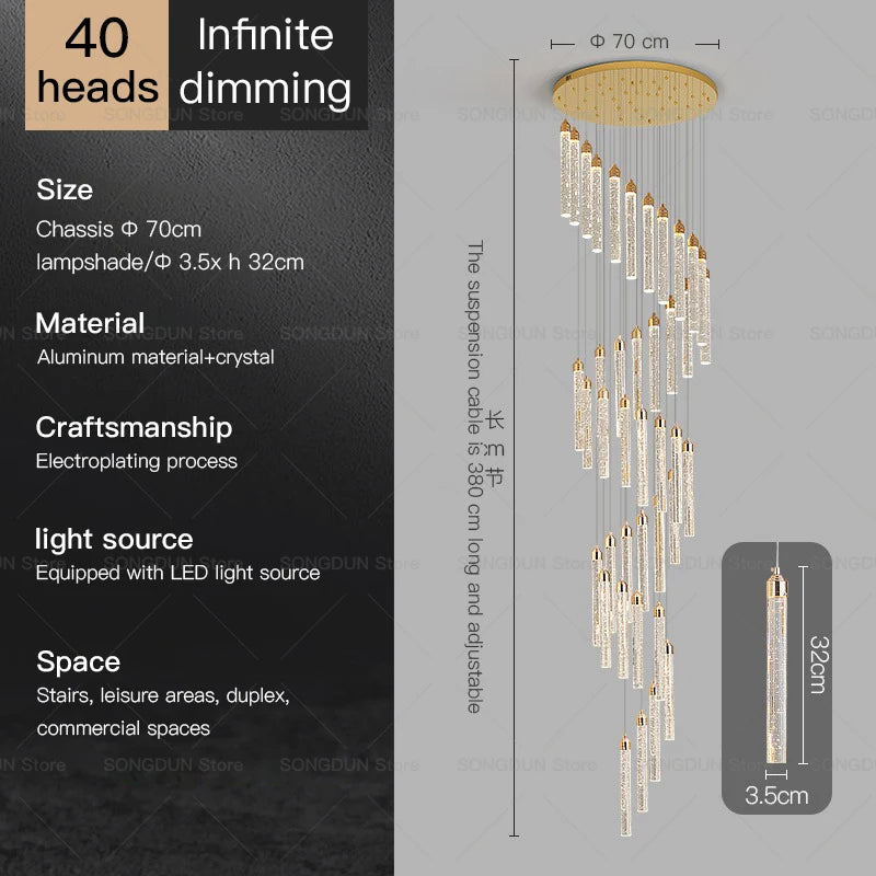 Villa Spiral Stairwell Light Hollow Crystal Lift Empty Duplex Building Lift High Living Room Modern Light Luxury Long Chandelier