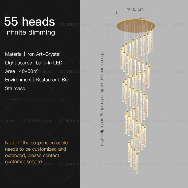Villa Spiral Stairwell Light Hollow Crystal Lift Empty Duplex Building Lift High Living Room Modern Light Luxury Long Chandelier