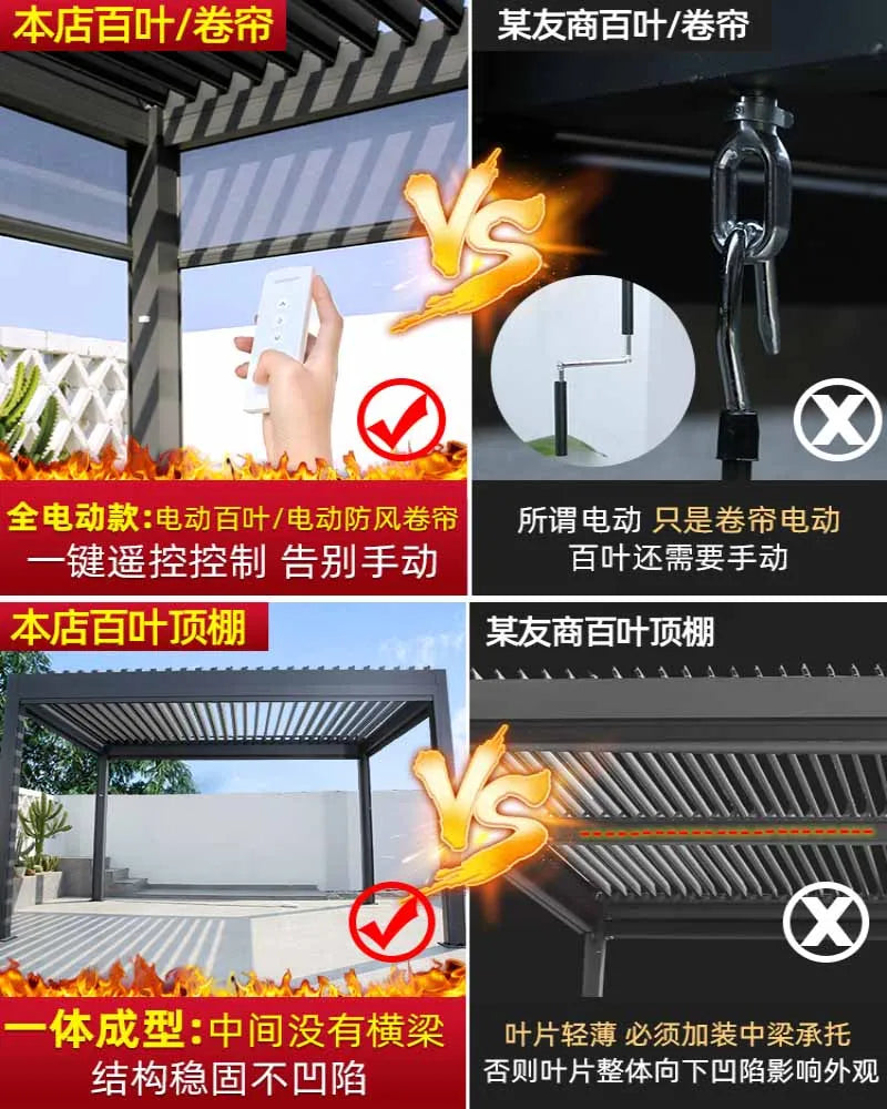 Villa courtyard, open-air garden, outdoor louver flip electric pavilion, aluminum alloy Chinese style outdoor sunshade canopy