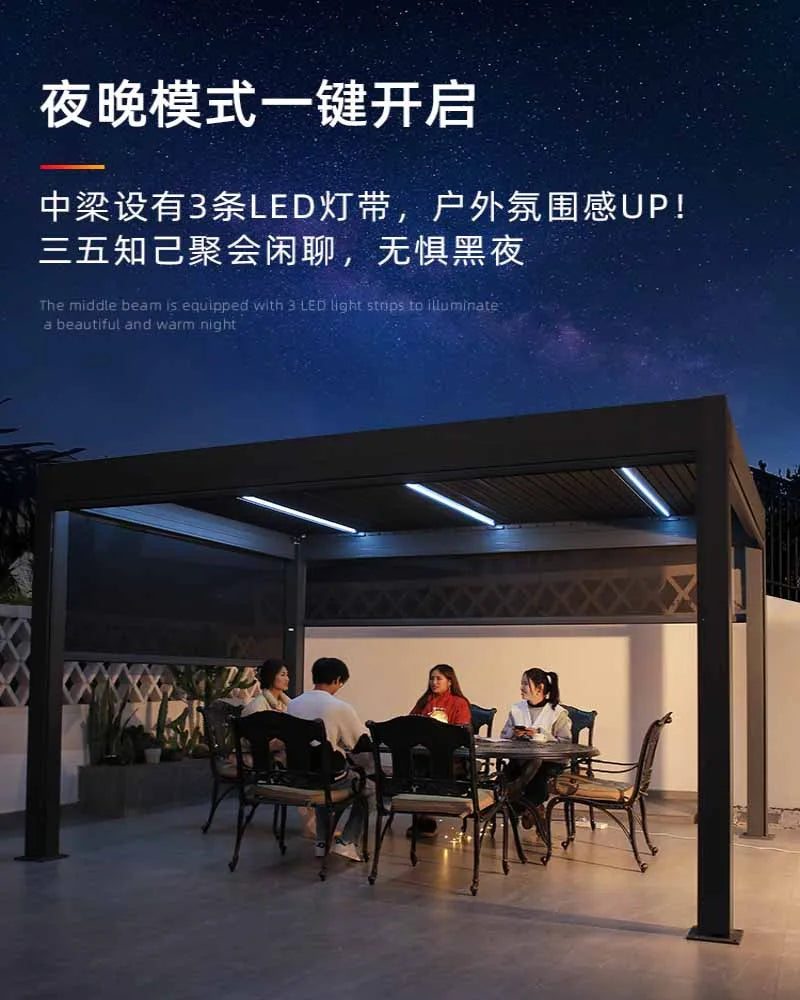 Villa courtyard, open-air garden, outdoor louver flip electric pavilion, aluminum alloy Chinese style outdoor sunshade canopy