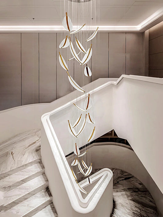 Villa double entry building designer chandeliers lobby art creative sales department project custom chandeliers stairs