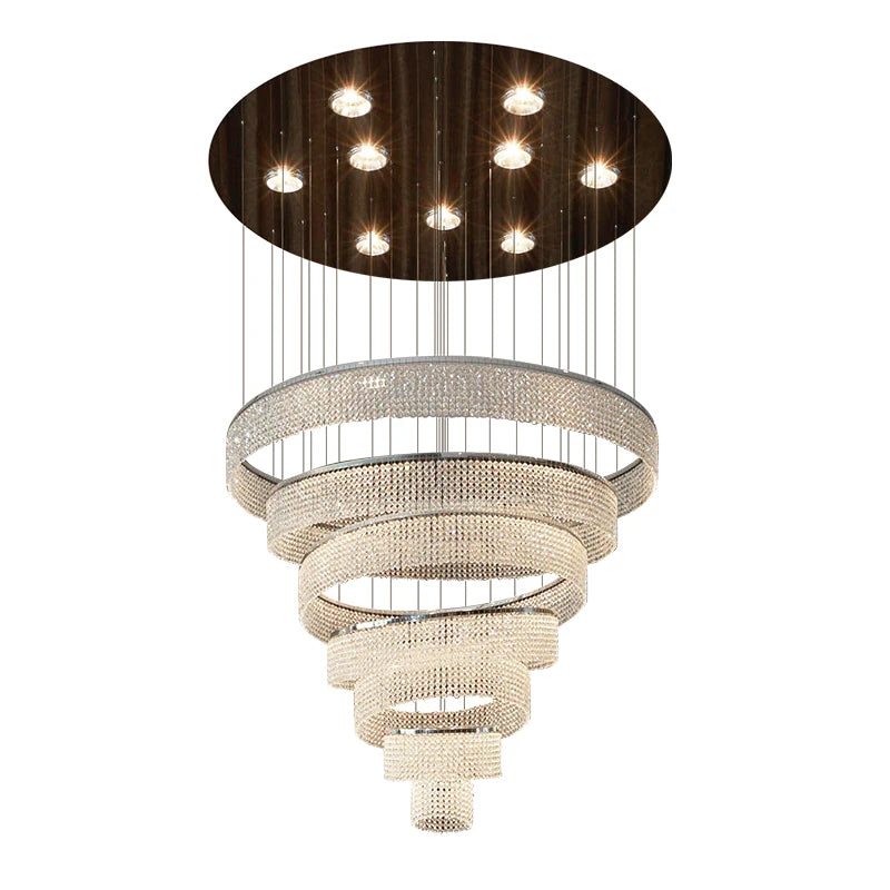Villa duplex building crystal living room large chandelier modern minimalist circular staircase light luxury restaurant lamp