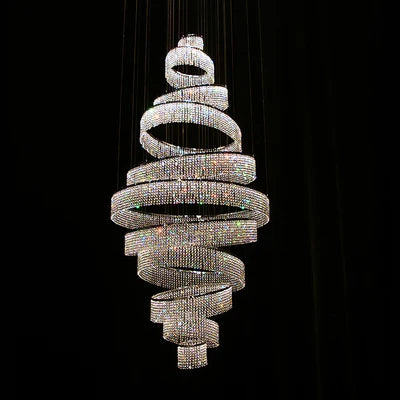 Villa duplex building crystal living room large chandelier modern minimalist circular staircase light luxury restaurant lamp