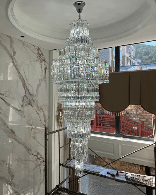 Villa hollow crystal chandelier Rotating staircase Luxury crystal lamp Hotel high-end duplex building crystal chandelier