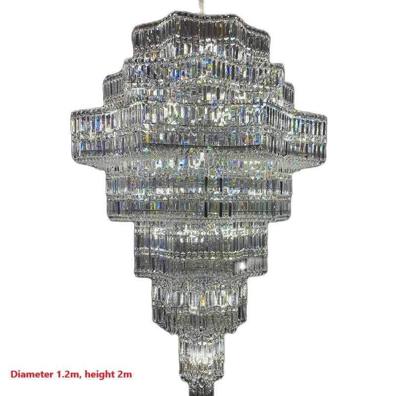 Villa hollow crystal chandelier Rotating staircase Luxury crystal lamp Hotel high-end duplex building crystal chandelier