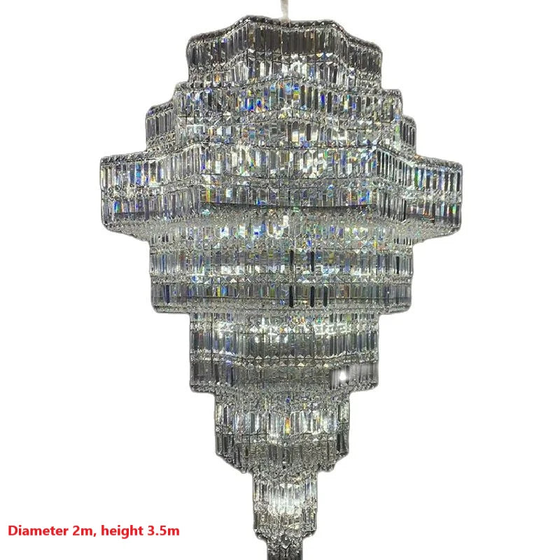 Villa hollow crystal chandelier Rotating staircase Luxury crystal lamp Hotel high-end duplex building crystal chandelier