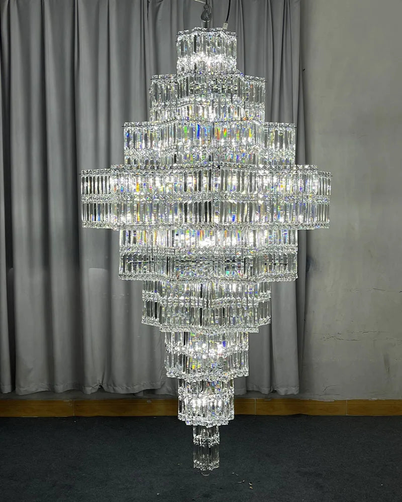 Villa hollow crystal chandelier Rotating staircase Luxury crystal lamp Hotel high-end duplex building crystal chandelier