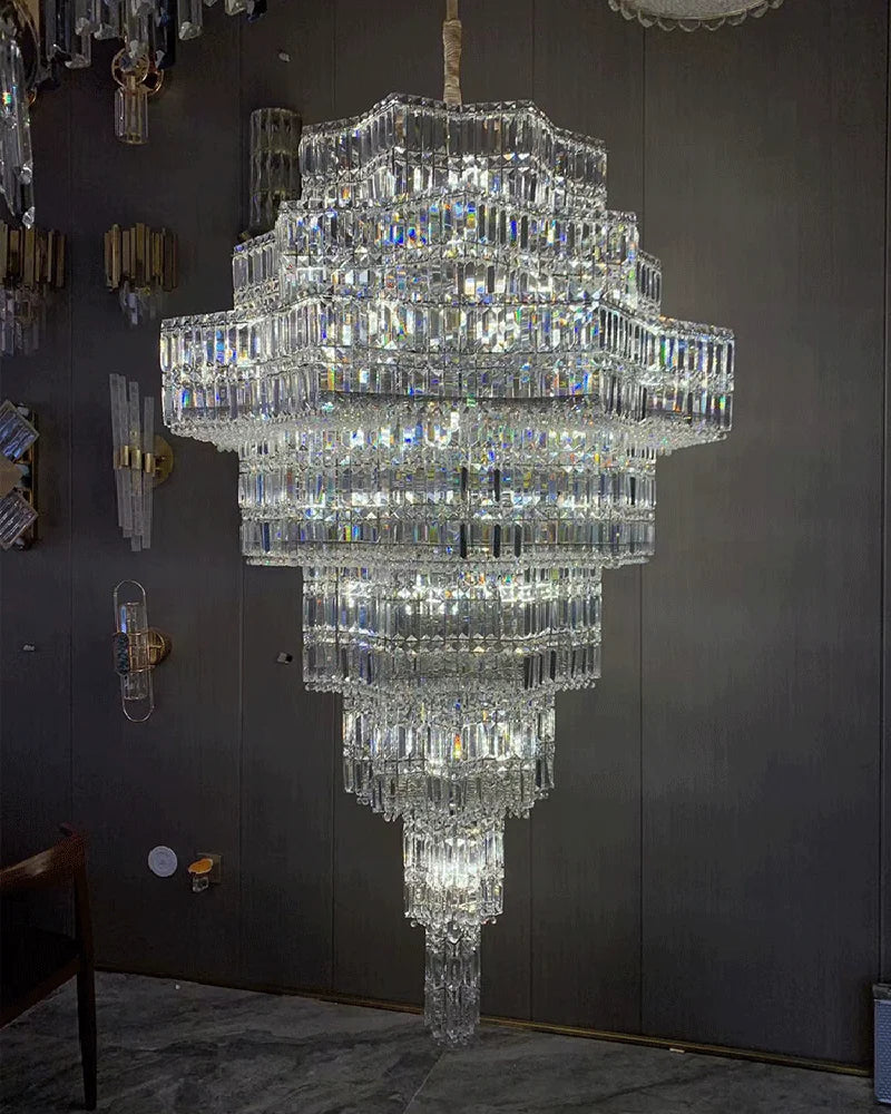 Villa hollow crystal chandelier Rotating staircase Luxury crystal lamp Hotel high-end duplex building crystal chandelier