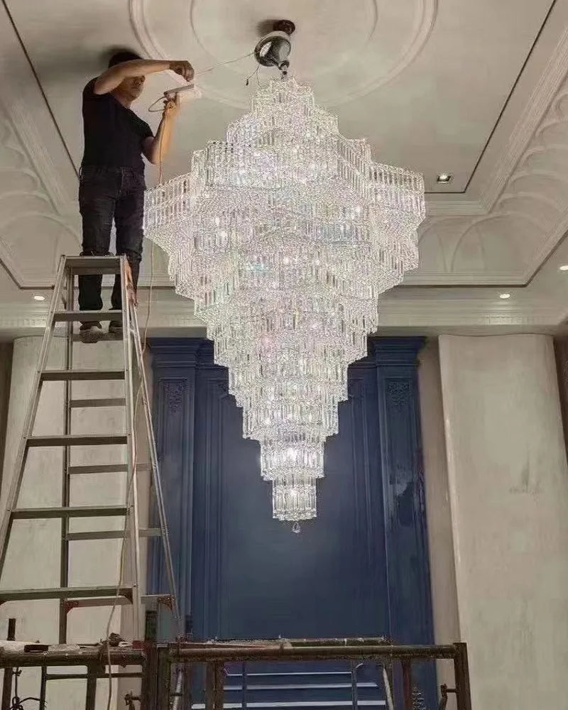 Villa hollow crystal chandelier Rotating staircase Luxury crystal lamp Hotel high-end duplex building crystal chandelier