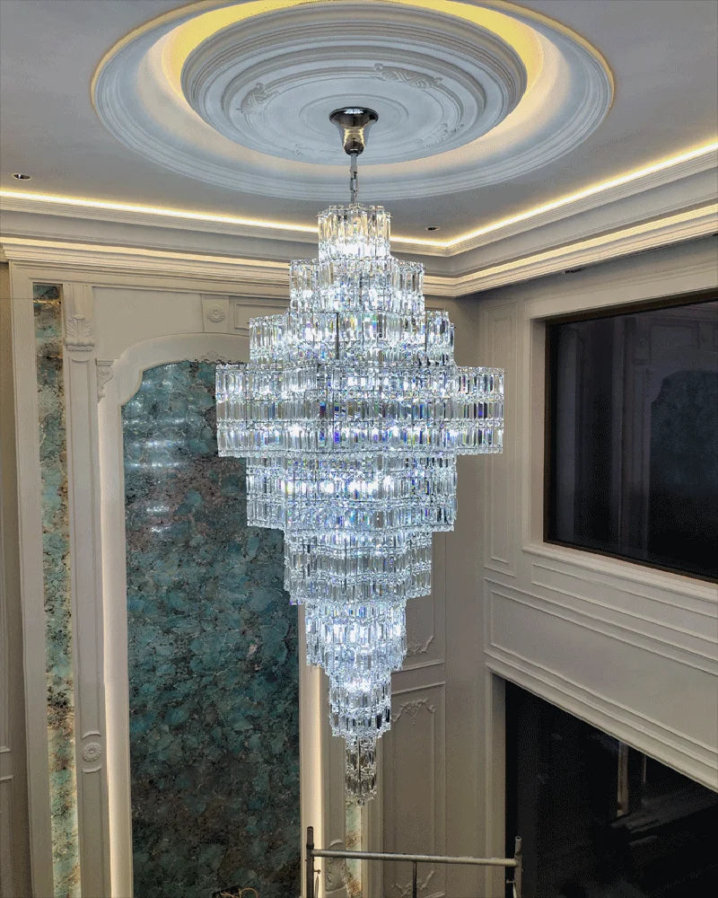 Villa hollow crystal chandelier Rotating staircase Luxury crystal lamp Hotel high-end duplex building crystal chandelier