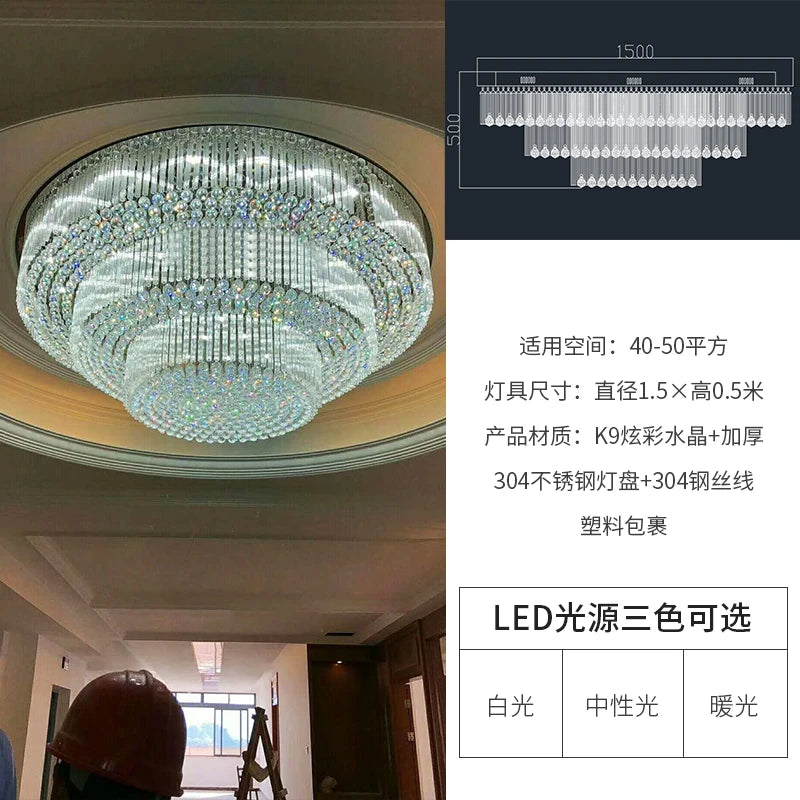 Villa living room crystal lamp round ceiling lamp hall deluxe pendant lamp new atmosphere hotel lobby main lamp