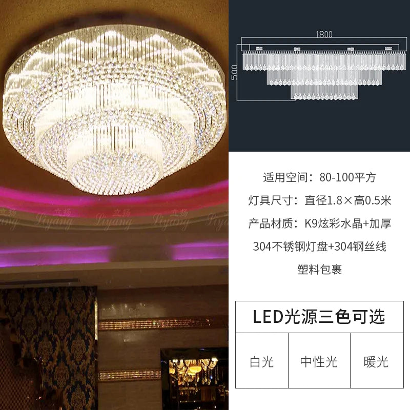 Villa living room crystal lamp round ceiling lamp hall deluxe pendant lamp new atmosphere hotel lobby main lamp