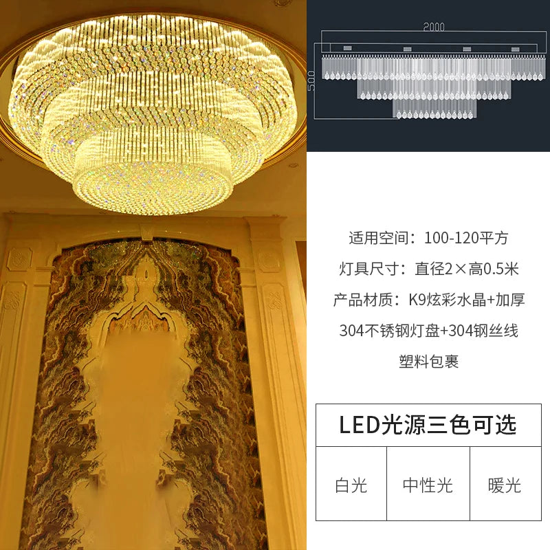 Villa living room crystal lamp round ceiling lamp hall deluxe pendant lamp new atmosphere hotel lobby main lamp