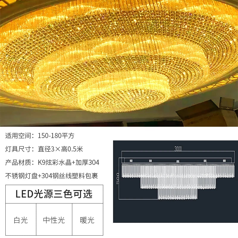 Villa living room crystal lamp round ceiling lamp hall deluxe pendant lamp new atmosphere hotel lobby main lamp