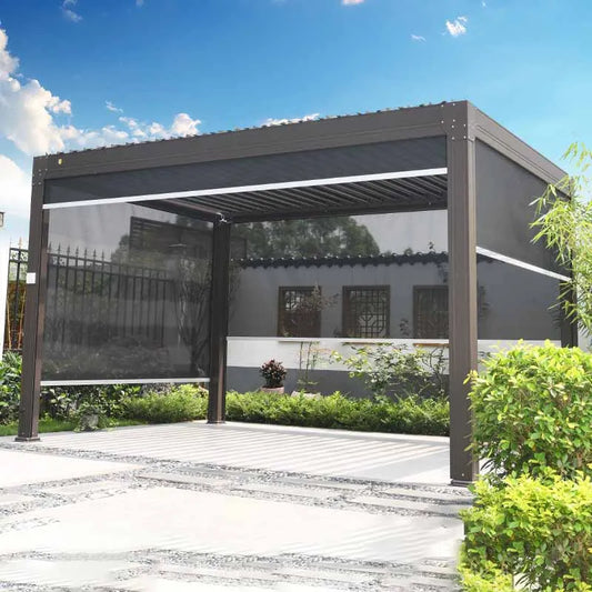 Villa outdoor sunshade, garden new Chinese style sunshade, sunny outdoor aluminum alloy pavilion