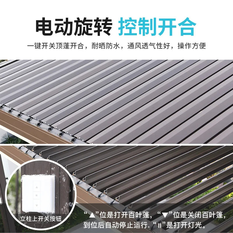 Villa outdoor sunshade, garden new Chinese style sunshade, sunny outdoor aluminum alloy pavilion