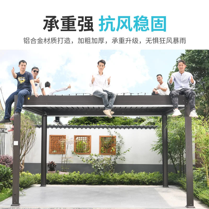 Villa outdoor sunshade, garden new Chinese style sunshade, sunny outdoor aluminum alloy pavilion