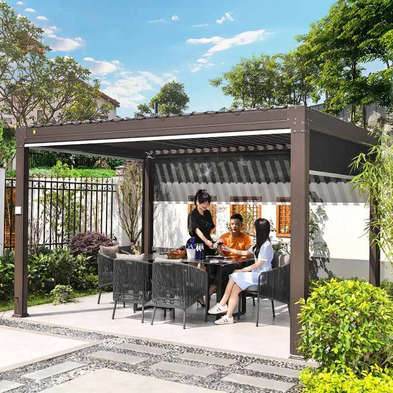 Villa outdoor sunshade, garden new Chinese style sunshade, sunny outdoor aluminum alloy pavilion