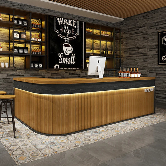 Vintage Industrial Style Cashier Restaurant Barbecue Restaurant Bar Milk Tea Shop Wood Color Bar Corner Front Desk Customization