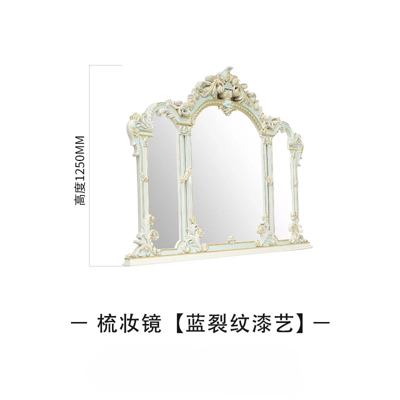 Vintage dresser combination distressed crack paint European painted gold foil dresser make-up mirror