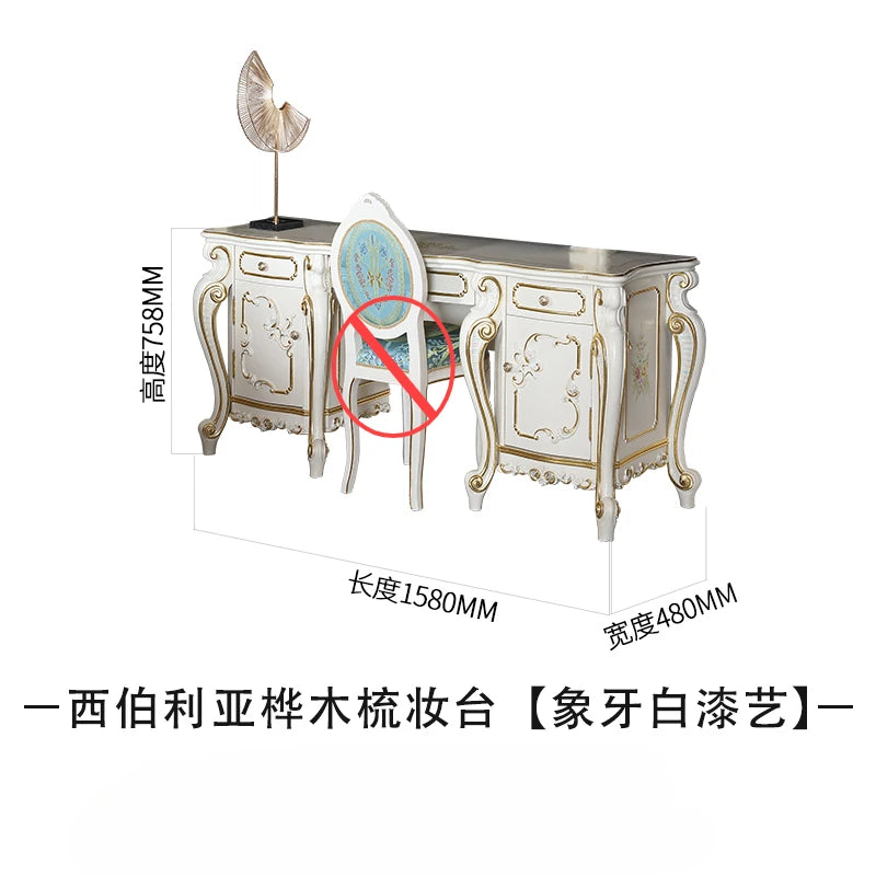 Vintage dresser combination distressed crack paint European painted gold foil dresser make-up mirror