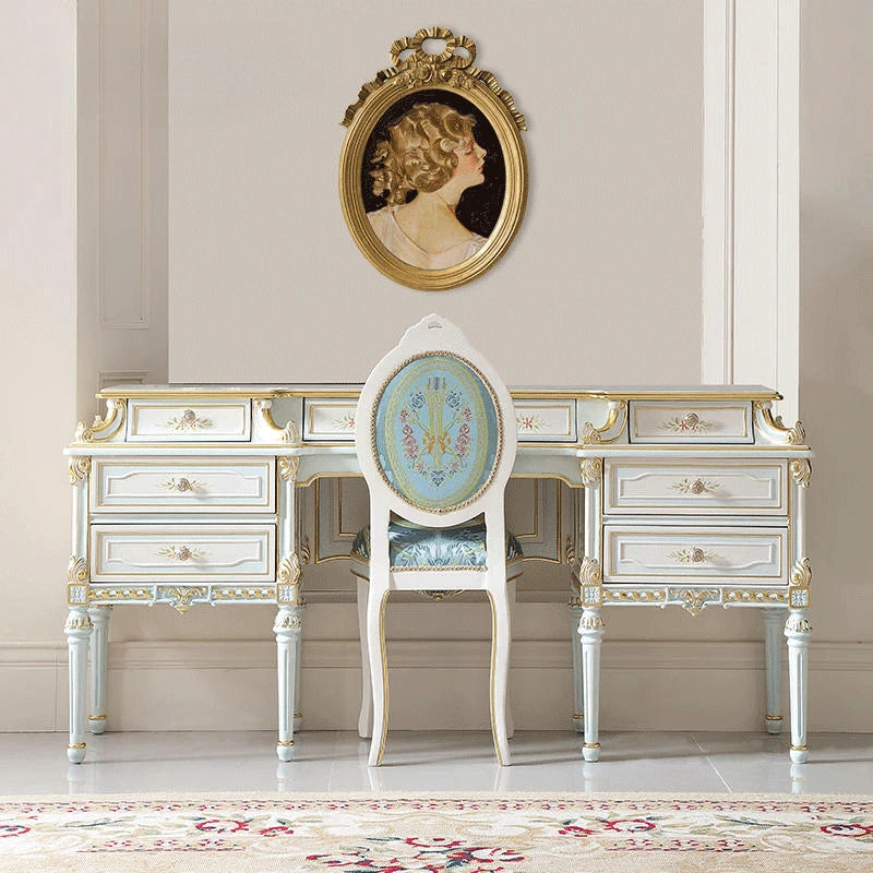 Vintage dresser combination distressed crack paint European painted gold foil dresser make-up mirror