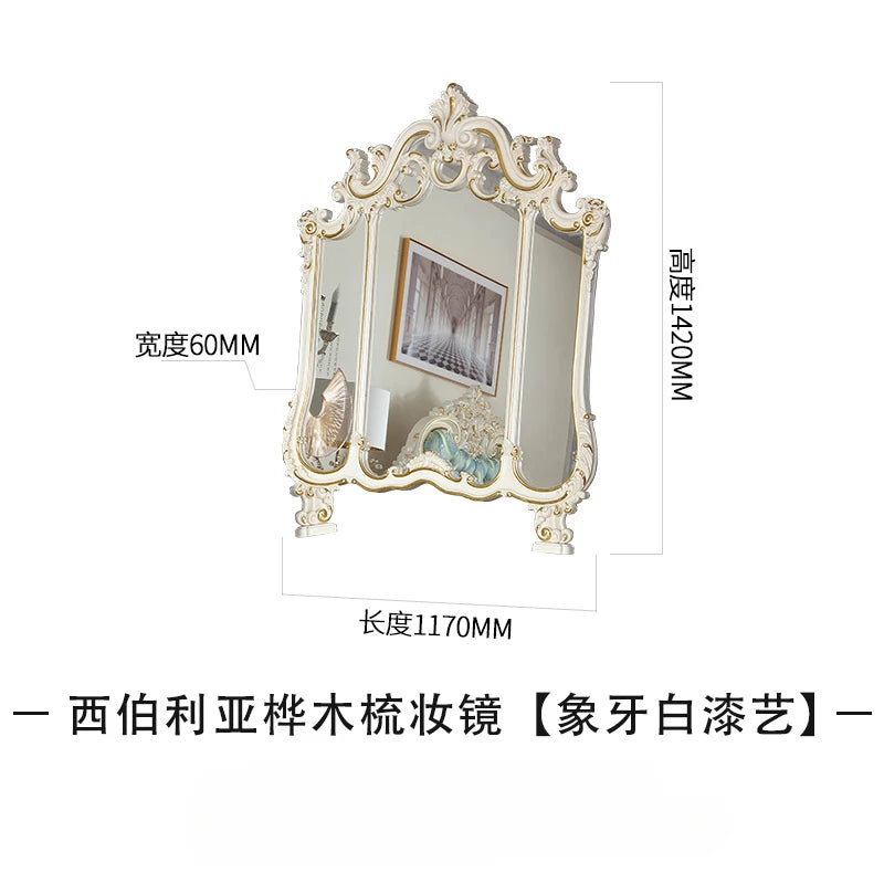 Vintage dresser combination distressed crack paint European painted gold foil dresser make-up mirror