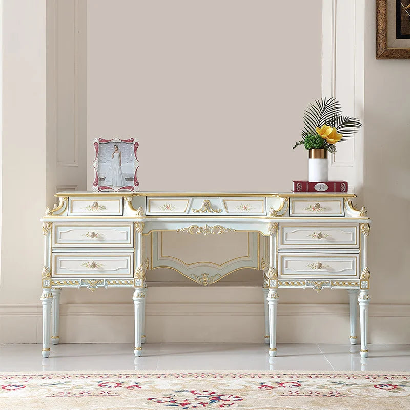 Vintage dresser combination distressed crack paint European painted gold foil dresser make-up mirror