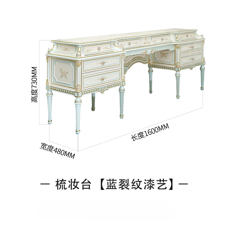 Vintage dresser combination distressed crack paint European painted gold foil dresser make-up mirror