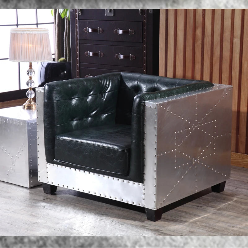 Vintage old industrial style bar sofa European and American style l aluminum leather sofa