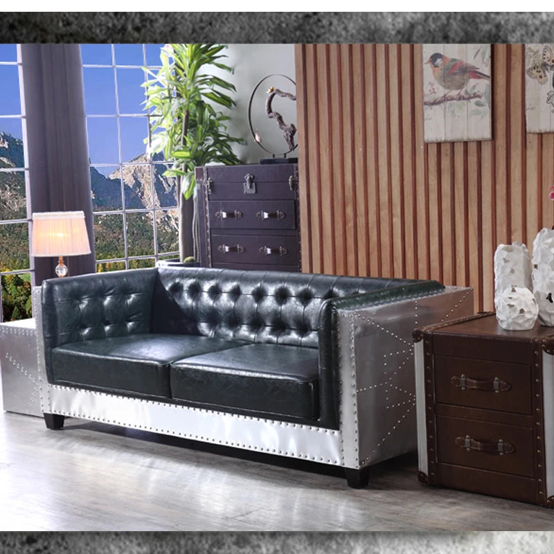Vintage old industrial style bar sofa European and American style l aluminum leather sofa