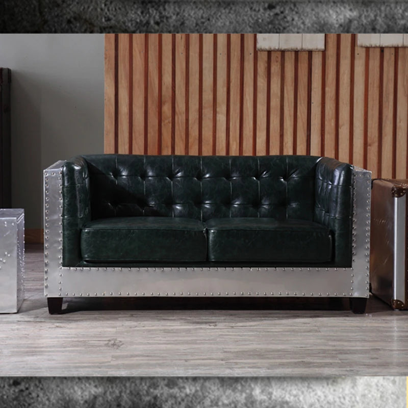 Vintage old industrial style bar sofa European and American style l aluminum leather sofa