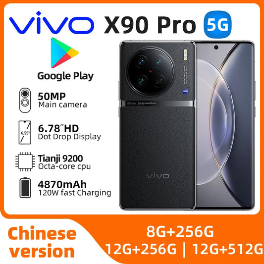 Vivo X90 Pro 5G Mobile Phone 6.78" 120HZ 120W Charger 50.0MP Camera Dimensity9200 IP68 NFC 4870 mAh OTG used phone