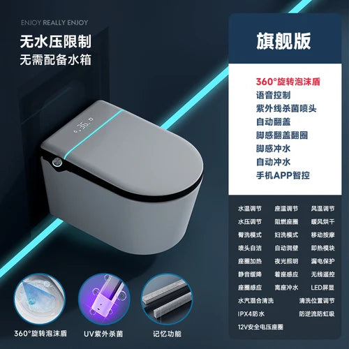 Wall mounted intelligent hidden water tank embedded wall row automatic toilet