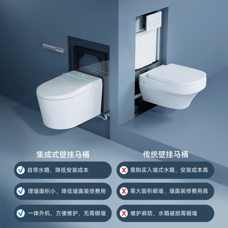 Wall mounted intelligent hidden water tank embedded wall row automatic toilet