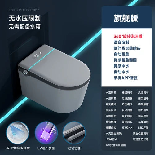 Wall mounted intelligent hidden water tank embedded wall row automatic toilet