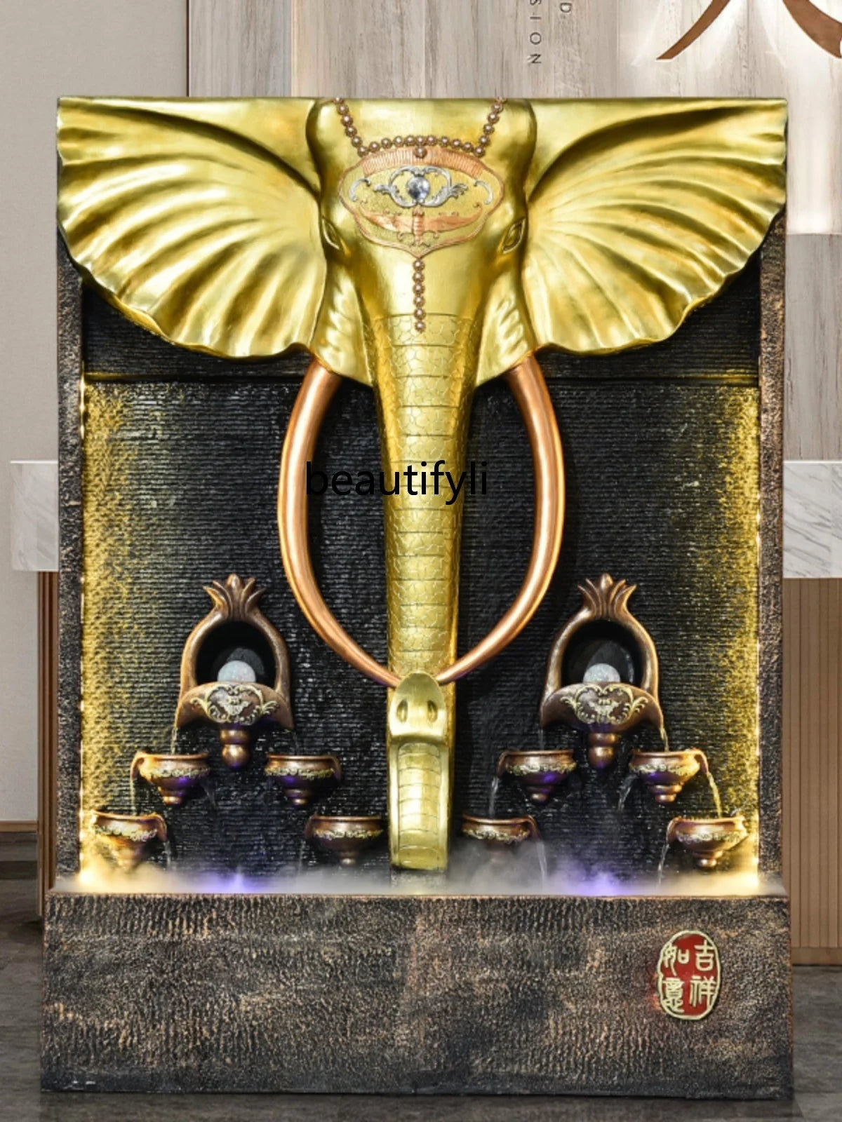 Water Fountain Elephant Floor Ornaments Water Curtain Wall Office Lucky Villa Entrance Hotel Club Opening Gift home accessories