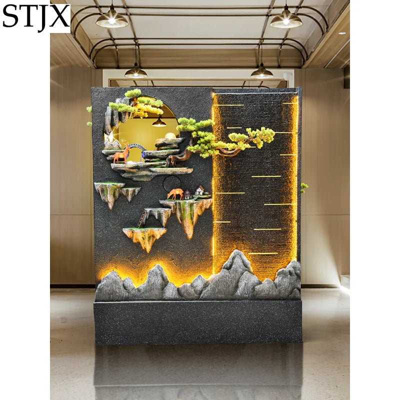 Water curtain wall flowing water wall villa courtyard screen double-sided rockery flowing water landscape landscaping ornaments