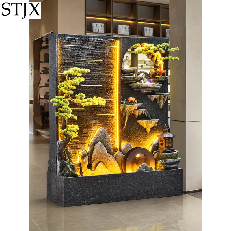 Water curtain wall flowing water wall villa courtyard screen double-sided rockery flowing water landscape landscaping ornaments