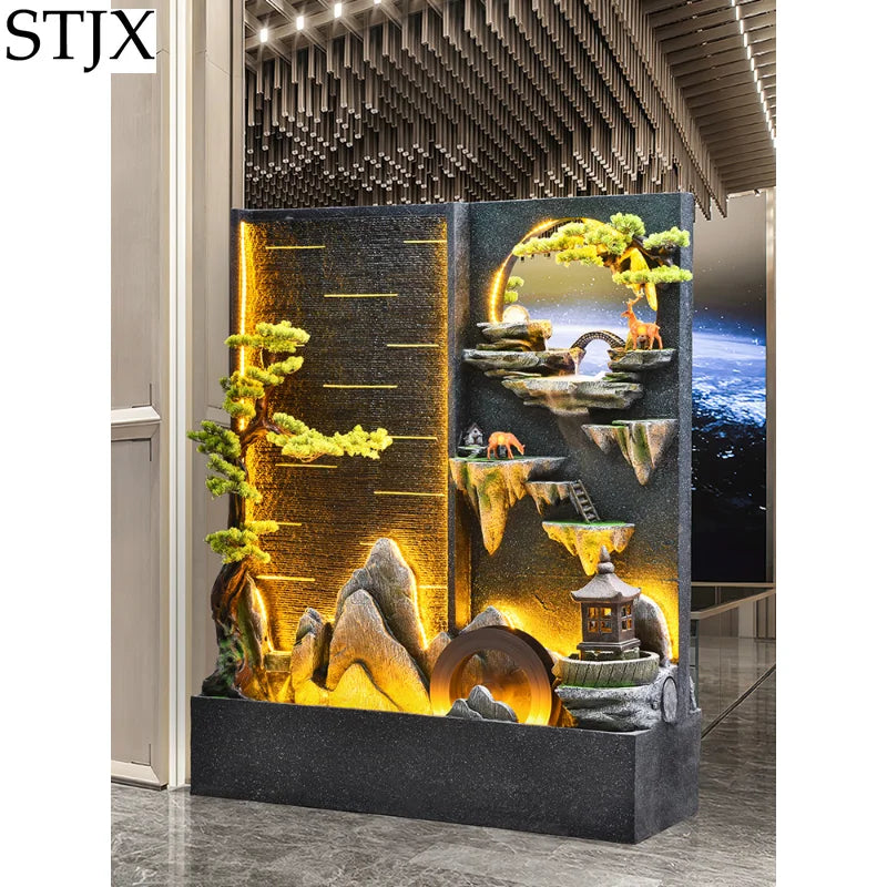 Water curtain wall flowing water wall villa courtyard screen double-sided rockery flowing water landscape landscaping ornaments