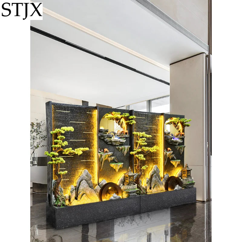 Water curtain wall flowing water wall villa courtyard screen double-sided rockery flowing water landscape landscaping ornaments