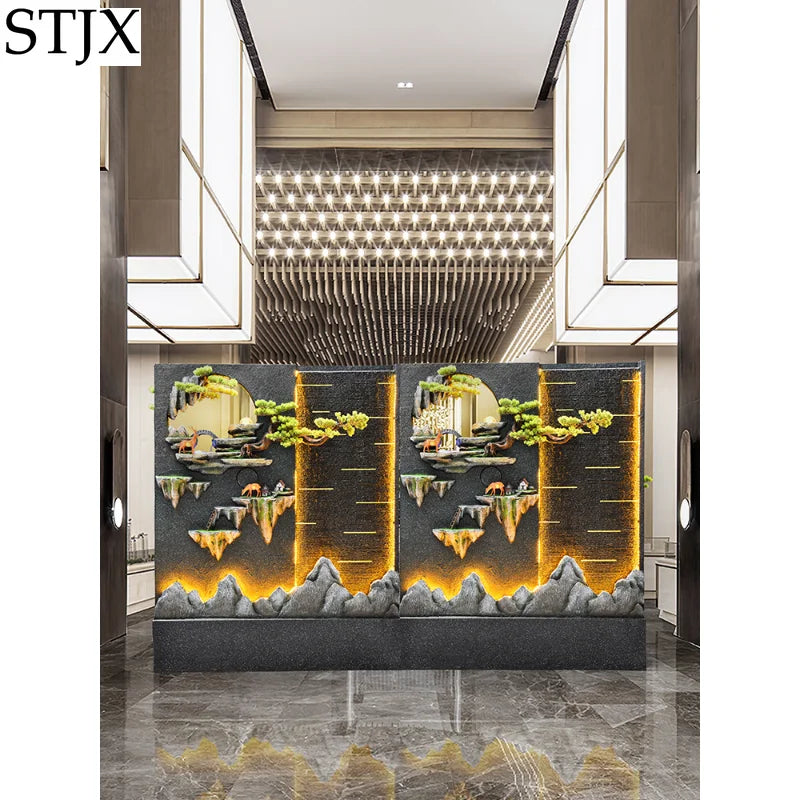 Water curtain wall flowing water wall villa courtyard screen double-sided rockery flowing water landscape landscaping ornaments