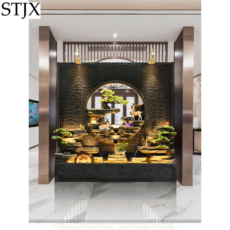 Water curtain wall rockery flowing water screen villa courtyard living room fountain fish pond decoration landscape ornaments
