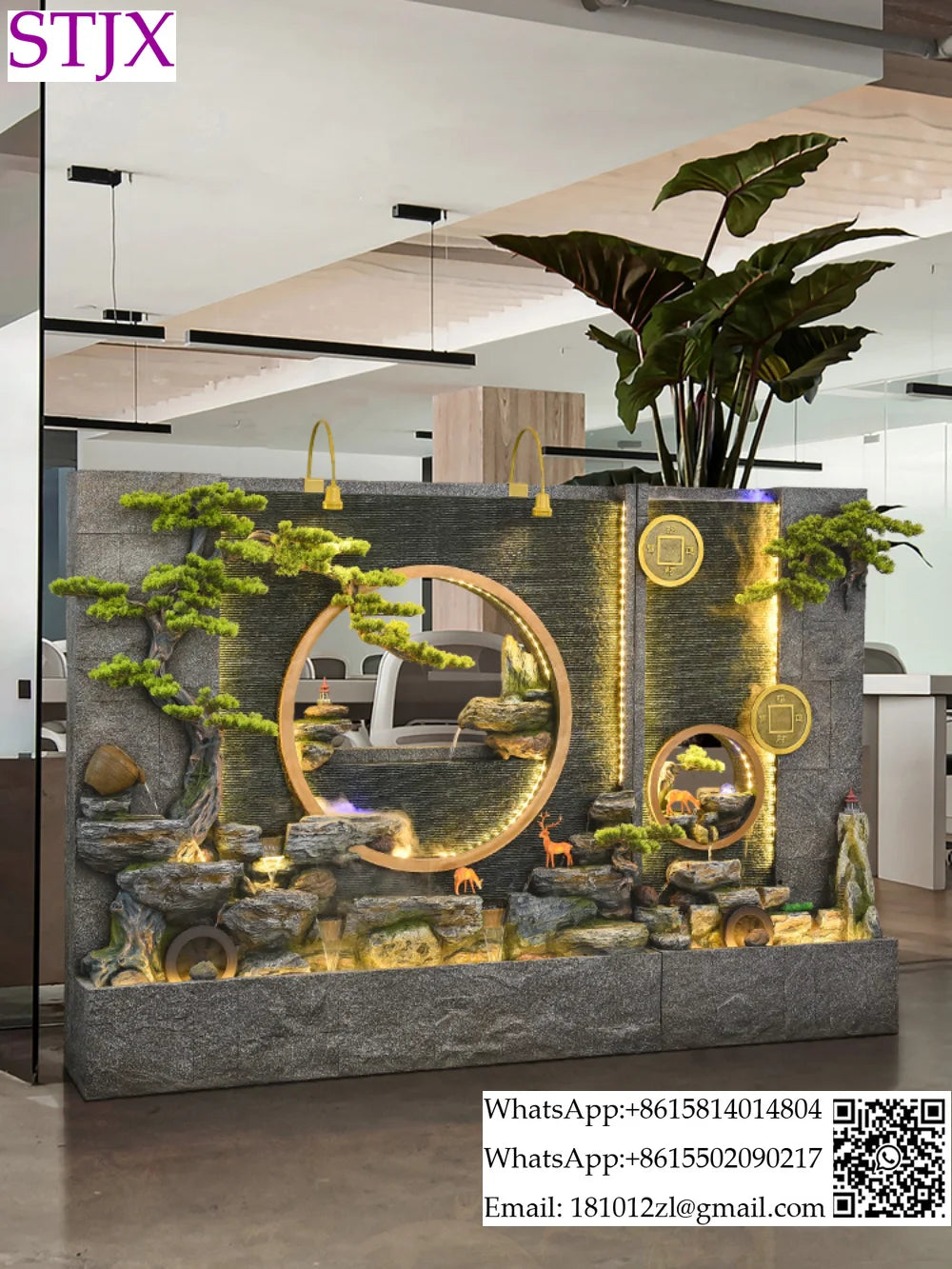 Water curtain wall rockery fountain decoration hotel living room screen decoration outdoor villa fish pond landscape decoration