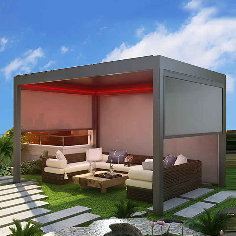 Waterproof Aluminum Louver Sunroom Outdoor Pavilion Electric Remote Controller Sunshade