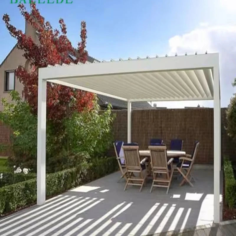 Waterproof Blade Sunshade Louvres Motorised Aluminium 3x3m Pergola Cover With Curtain pavilion