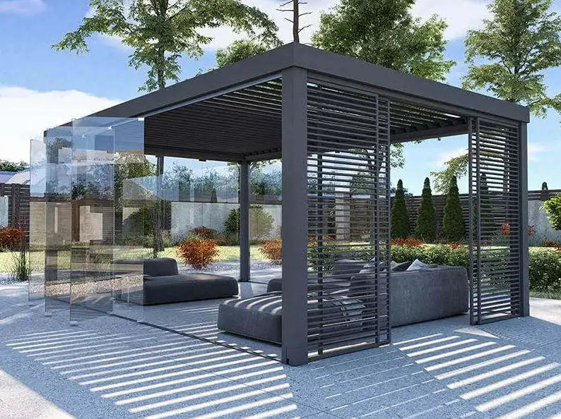 Waterproof Blade Sunshade Louvres Motorised Aluminium 3x3m Pergola Cover With Curtain pavilion