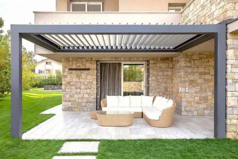 Waterproof Blade Sunshade Louvres Motorised Aluminium 3x3m Pergola Cover With Curtain pavilion