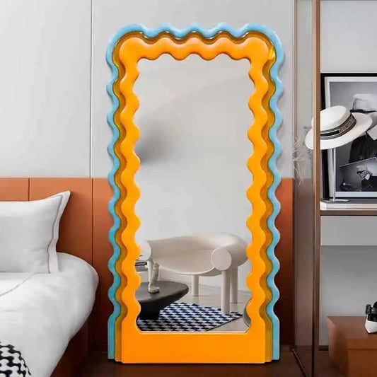 Wave full body mirror, female home bedroom floor mirror, Instagram dressing room creative dressing mirror
