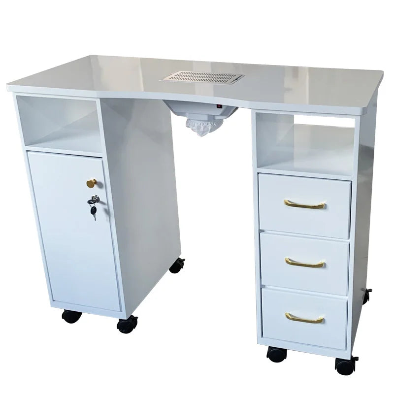 White nail table simple and economical painting vacuum cleaner nail table environmental protection single manicure with drawer.